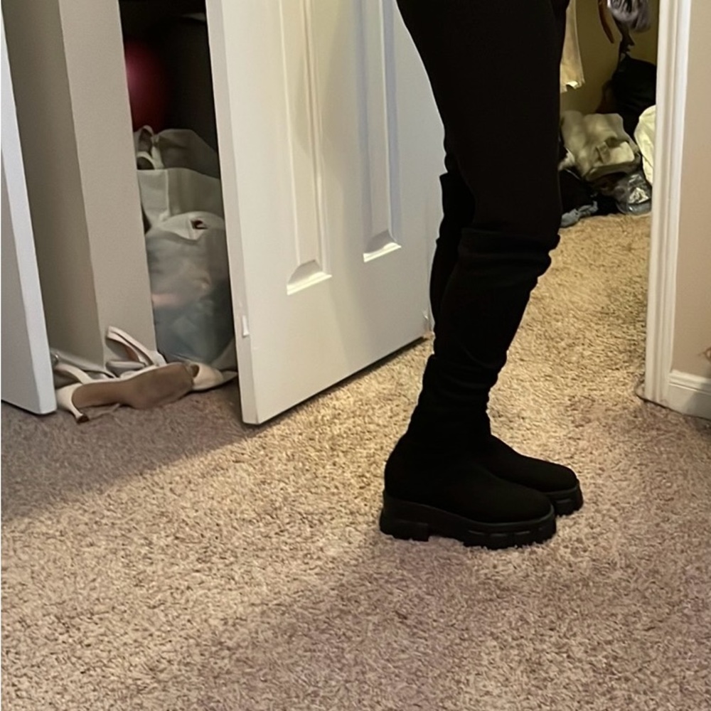 Black suede knee high boots; US size 5; UK size 38;